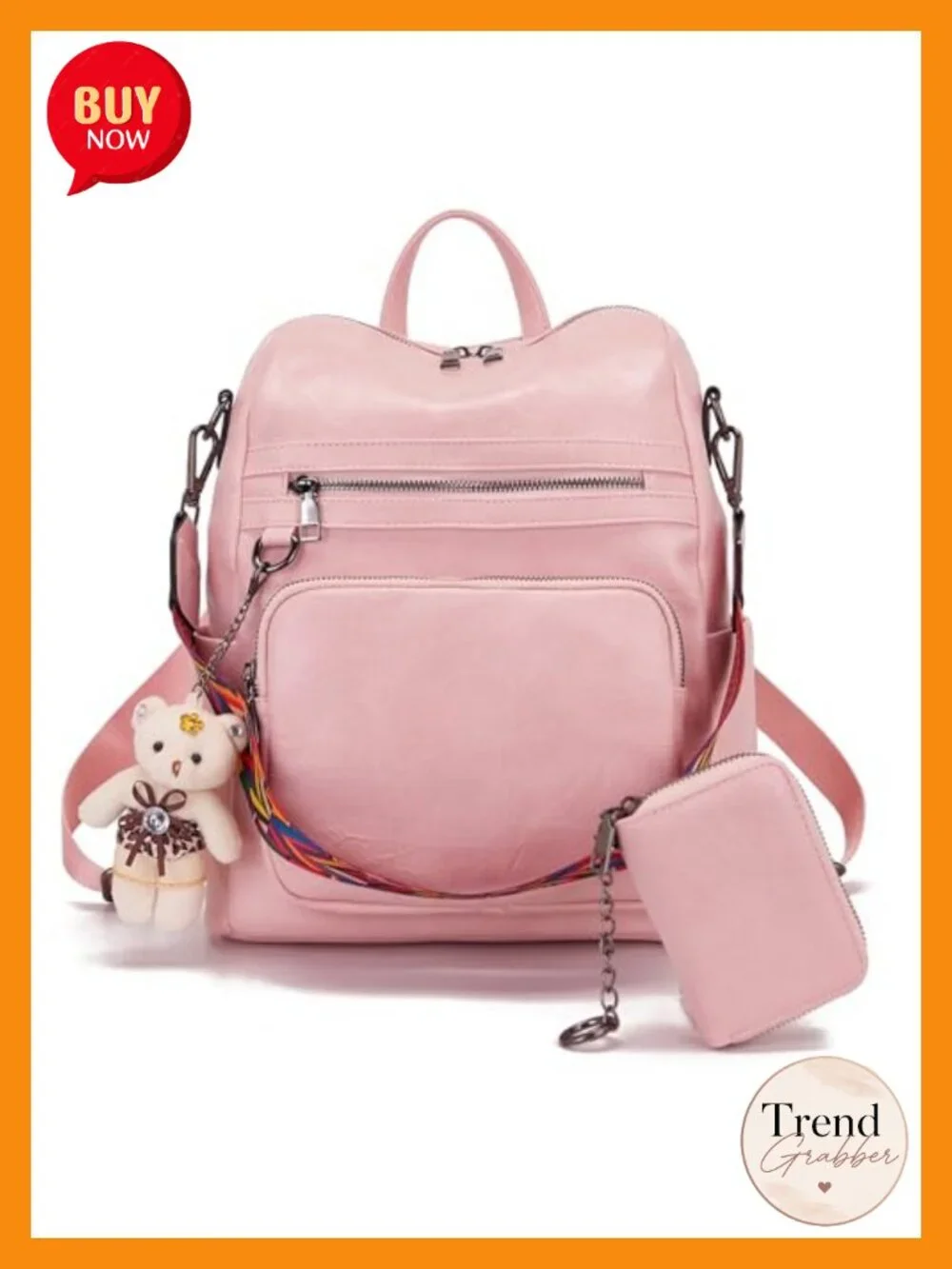PU Leather Fashion Backpack Purse Convertible Travel Shoulder Bag with Card Case